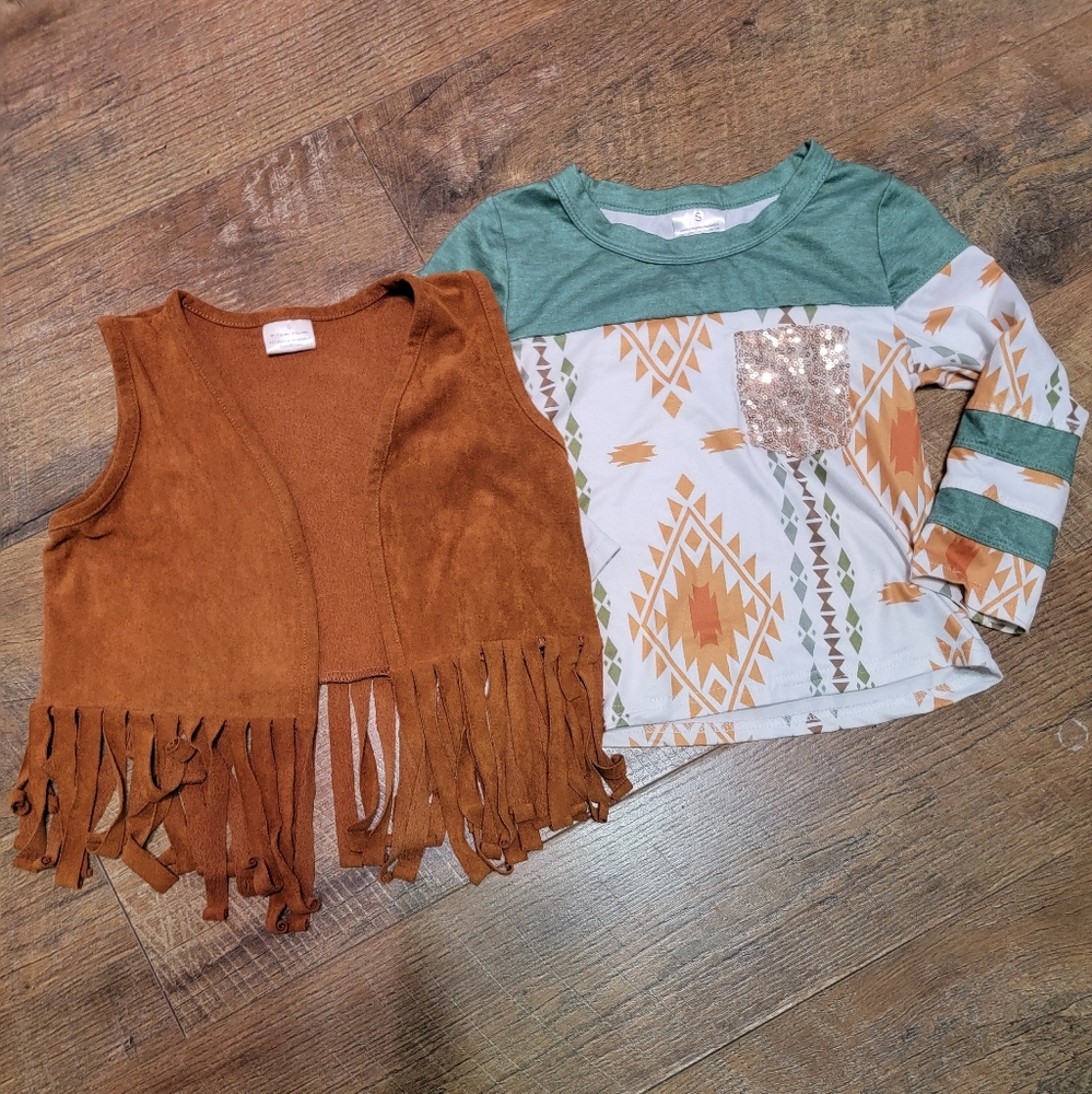 Fringe Vest and Aztec Print Shirt